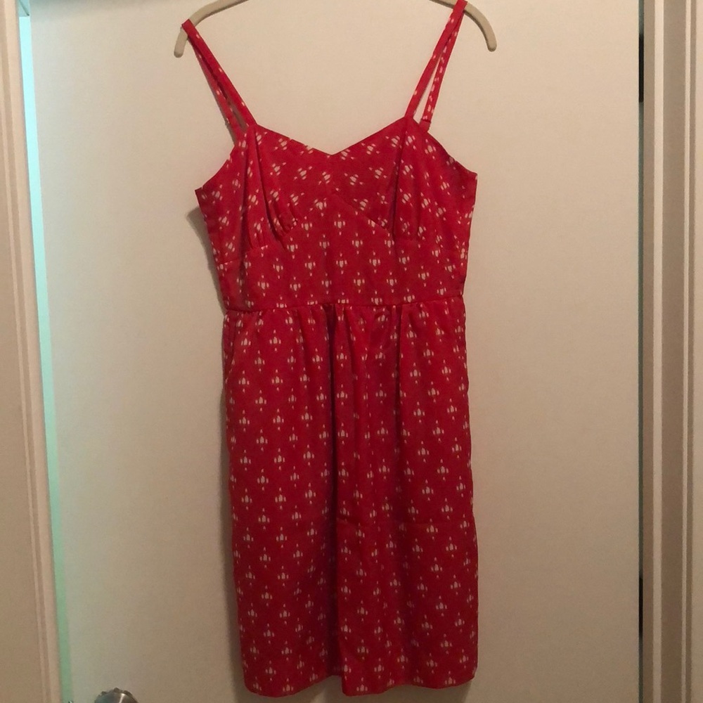 Jcrew red ikat printed silk sundress